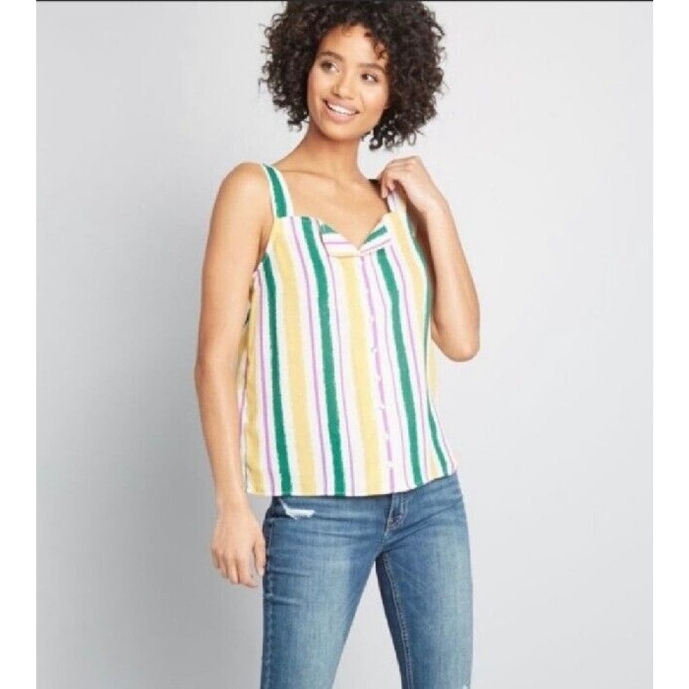Modcloth One Affogato Button Up Top Wide Tank Straps XS - Picture 2 of 7